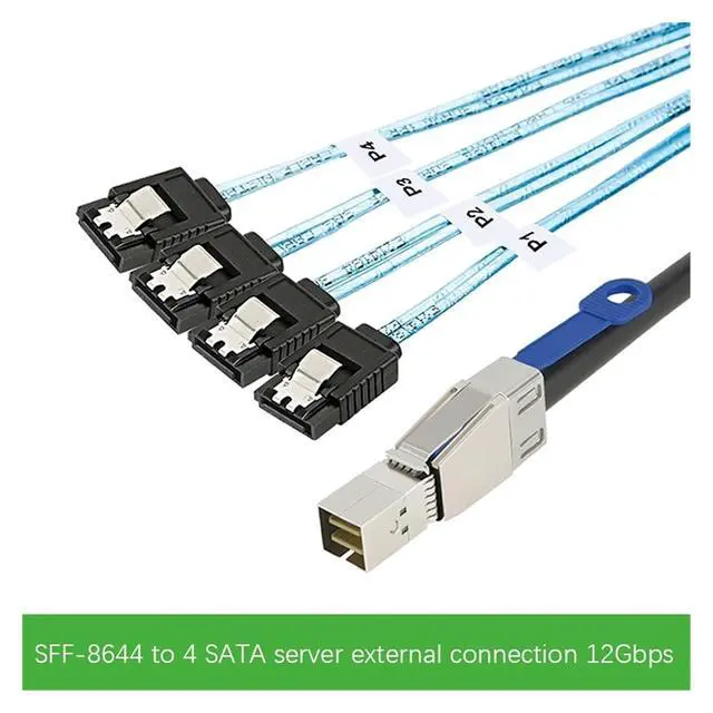 Alt view image 4 of 6 - S-AS HD SFF-8644 to 4 X SATA 7Pin Hard Disk Cable 12Gbps Server External Hard Disk High-Speed Cable 3.33TF/1M