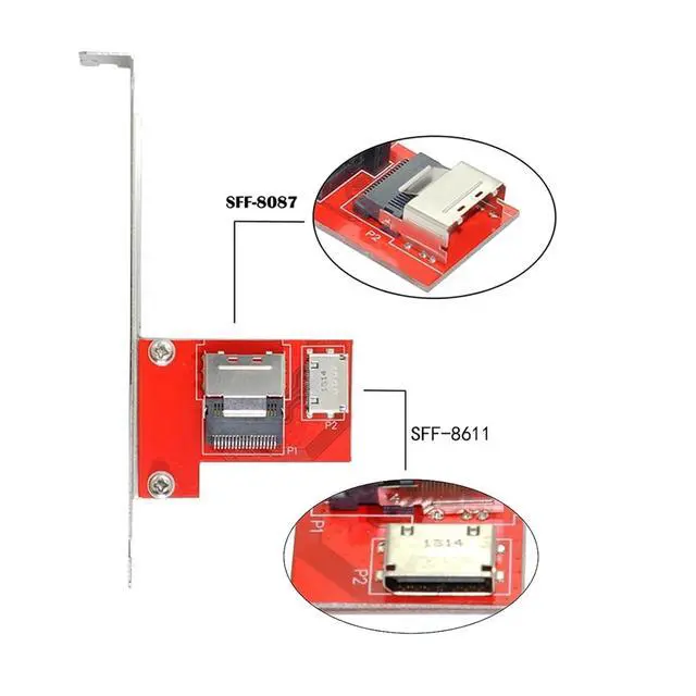 Alt view image 5 of 6 - PCI-Express 4.0 S-AS SFF-8087 to Oculink SFF-8611 SFF-8612 PCBA Female Adapter with Bracket