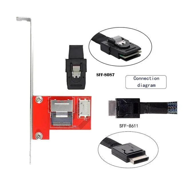 Alt view image 6 of 6 - PCI-Express 4.0 S-AS SFF-8087 to Oculink SFF-8611 SFF-8612 PCBA Female Adapter with Bracket