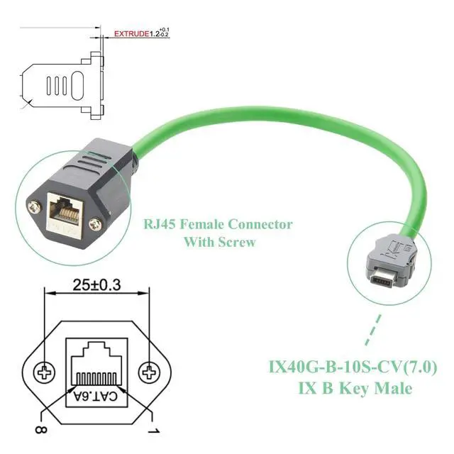 Alt view image 2 of 7 - IX40G-B-10S-CV(7.0) IX B Key to RJ45 Female Cable Screw Panel Mount RJ45 Modular Jack Industrial Cat6A Ethernet Shielded Cable for Industrial Camera Machine Vision PLC Robotic(0.3M/0.98FT)