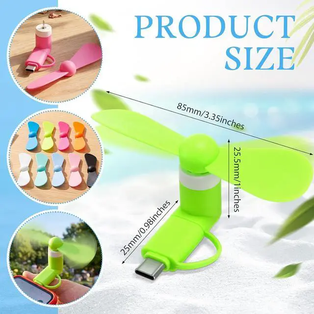 Alt view image 2 of 7 - Aurelema 36 Pcs Mini Cell Phone Fan 2-in-1 USB C Cooling Mini USB Fan Compatible with Type C, Smartphone, Tablet Portable and Powerful Summer Accessories (9 Colors)