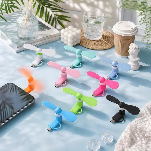 Alt view image 5 of 7 - Aurelema 36 Pcs Mini Cell Phone Fan 2-in-1 USB C Cooling Mini USB Fan Compatible with Type C, Smartphone, Tablet Portable and Powerful Summer Accessories (9 Colors)