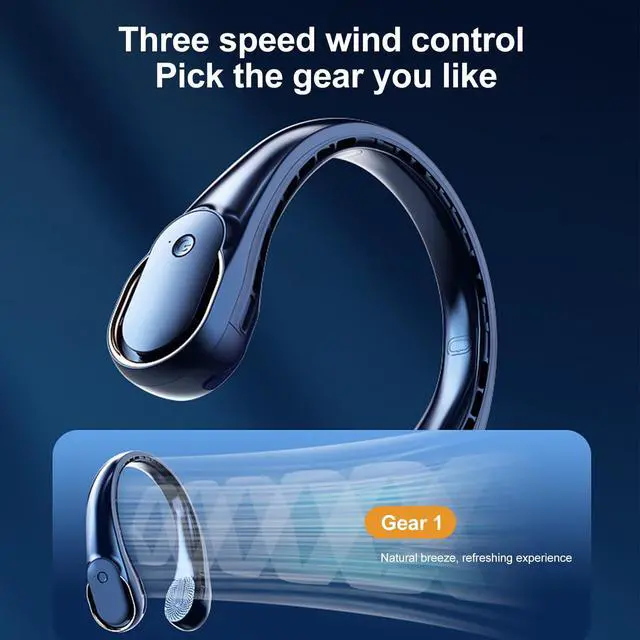 Alt view image 4 of 7 - Neck Fan with Strong Wind, 5000mah Portable Neck Fans Rechargeable, 360° Adjustable Cooling, Quiet Hands-Free Wearable Fan with Fast Charging, Long Battery Life for Travel, Blue