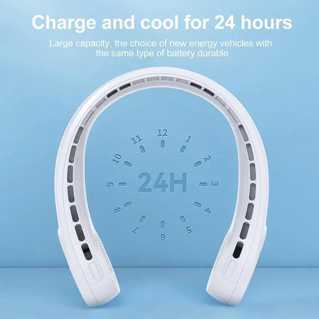 Alt view image 6 of 7 - Neck Fan with Strong Wind, 5000mah Portable Neck Fans Rechargeable, 360° Adjustable Cooling, Quiet Hands-Free Wearable Fan with Fast Charging, Long Battery Life for Travel, Blue