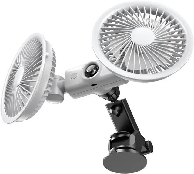 Main image of Dual Head Car Fan with Strong Suction and 3 Speeds USB Powered Dashboard Cooling Air Wall Fan for Sedan SUV RV Auto Vehicles Home Windshield (White)