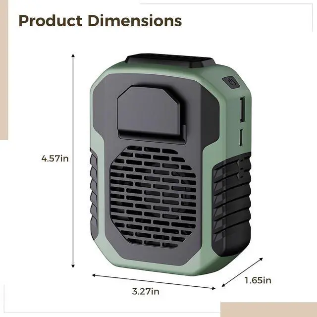 Alt view image 2 of 5 - Portable Neck Fan USB Charger with Digital Display, Clip Waist and Hang Neck Fan, Adjustable 3 Speeds, Low Noise, 2000 mAh Battery, Outdoor Personal Cooling Device