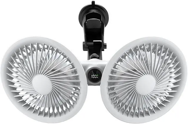 Alt view image 6 of 7 - Dual Head Car Fan with Strong Suction and 3 Speeds USB Powered Dashboard Cooling Air Wall Fan for Sedan SUV RV Auto Vehicles Home Windshield (White)