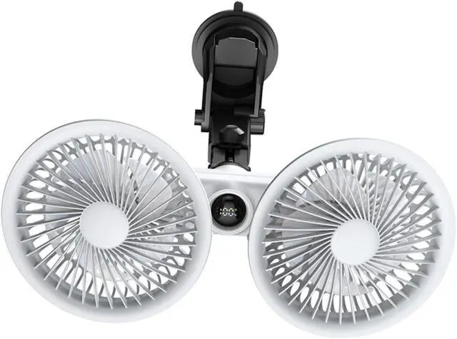 Alt view image 7 of 7 - Dual Head Car Fan with Strong Suction and 3 Speeds USB Powered Dashboard Cooling Air Wall Fan for Sedan SUV RV Auto Vehicles Home Windshield (White)