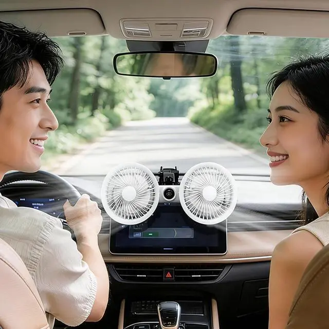 Alt view image 5 of 7 - Dual Head Car Fan with Strong Suction and 3 Speeds USB Powered Dashboard Cooling Air Wall Fan for Sedan SUV RV Auto Vehicles Home Windshield (White)