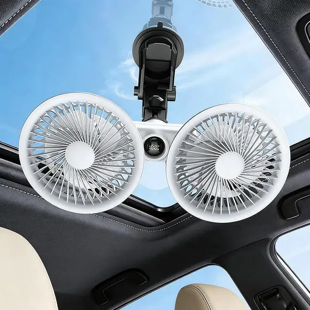 Alt view image 4 of 7 - Dual Head Car Fan with Strong Suction and 3 Speeds USB Powered Dashboard Cooling Air Wall Fan for Sedan SUV RV Auto Vehicles Home Windshield (White)