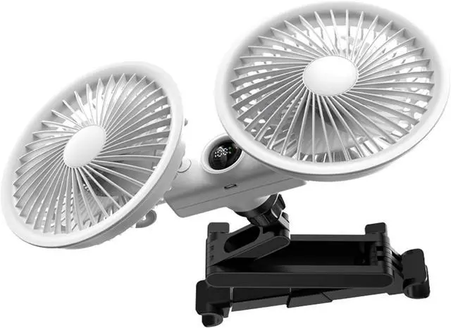 Main image of USB Powered Car Fan 3 Speeds and 360 Degree Rotatable Dual Head Vehicle Rear Headrest Fan for Universal Cars SUV Sedan Trucks (White)