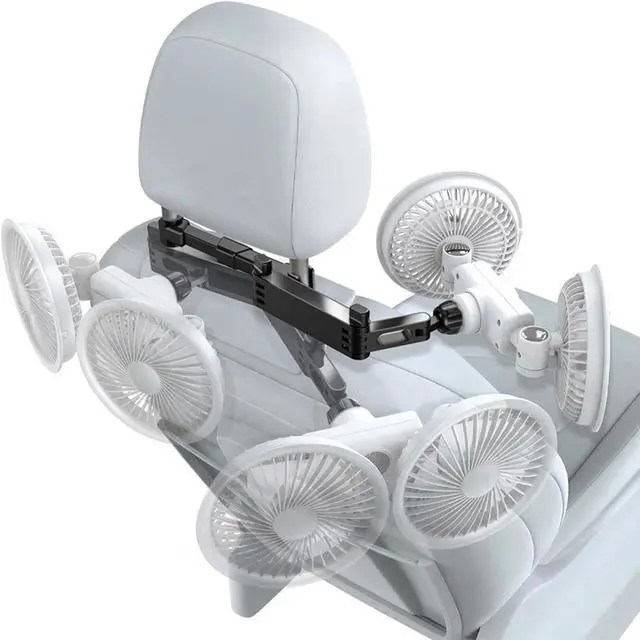 Alt view image 2 of 7 - USB Powered Car Fan 3 Speeds and 360 Degree Rotatable Dual Head Vehicle Rear Headrest Fan for Universal Cars SUV Sedan Trucks (White)