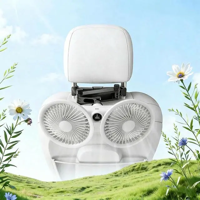 Alt view image 4 of 7 - USB Powered Car Fan 3 Speeds and 360 Degree Rotatable Dual Head Vehicle Rear Headrest Fan for Universal Cars SUV Sedan Trucks (White)