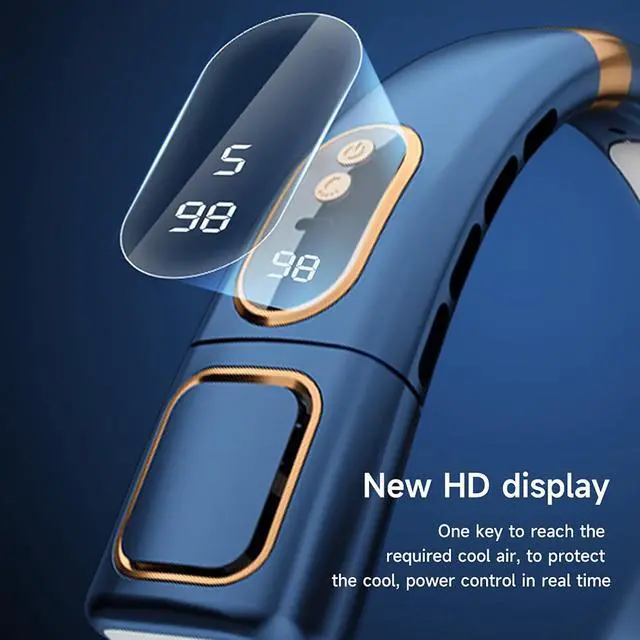 Alt view image 3 of 7 - Neck Fan, Portable Neck Fan Rechargeable, Bladeless Fan with 5 Speeds, Led Display & Ice Tiles, Wearable Hands-Free Personal Hanging Fan for Men & Women, Travel, Pink 3000mAh with Light