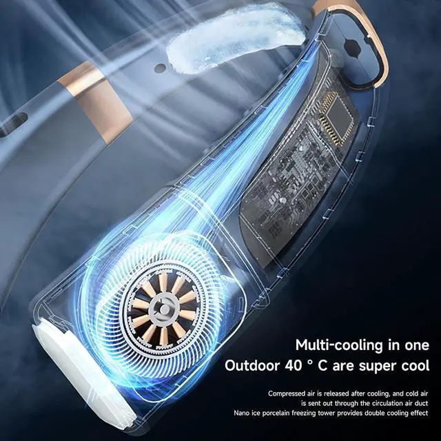 Alt view image 2 of 7 - Neck Fan, Portable Neck Fan Rechargeable, Bladeless Fan with 5 Speeds, Led Display & Ice Tiles, Wearable Hands-Free Personal Hanging Fan for Men & Women, Travel, Pink 3000mAh with Light