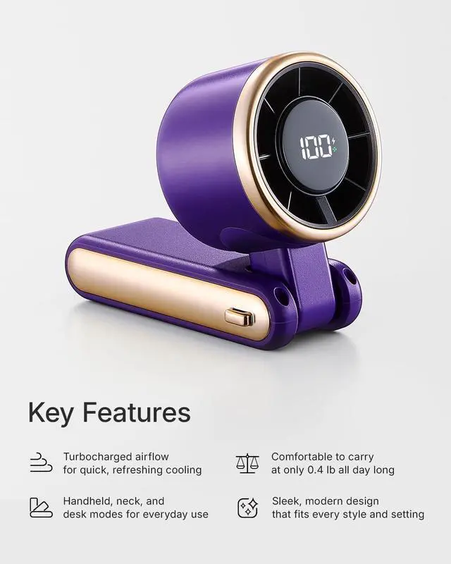 Alt view image 2 of 7 - Portable Handheld Turbo Fan - 5 Gear High Speed 4000mah Rechargeable Mini Personal Hand Fan Blow Cold Air, Battery Operated Travel Essentials, for Women, Men Purple a