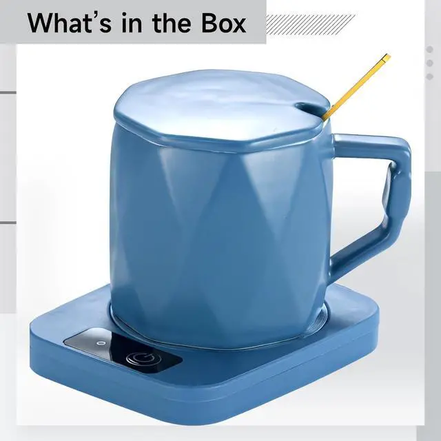 Alt view image 2 of 3 - Mug Warmer Set, 55 C Temperature Control Ceramic Mug with Heating Pad, Present Box, Key Button Operation, Blue, US Power Version