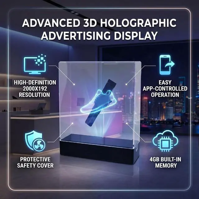 Alt view image 5 of 7 - Cosiki 3D Hologram Fan with 2000x1920 Resolution 4GB Memory App Control Transparent Protective Cover 96 LED Beads for Retail Store Shopping Mall Display