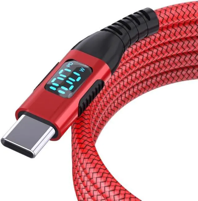 Alt view image 2 of 6 - 100W USB C to USB C Fast Cable with 480Mbps Transfer Speed Red Nylon Data Cord(300cm)