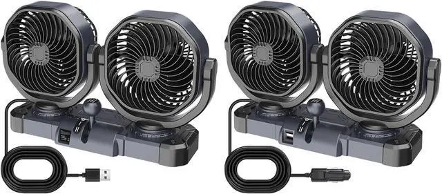 Alt view image 6 of 7 - Double Headed Fan Low Design with Wide Angled Coverage for Home Travel Automotive and Indoor Use Two Way Cooling Fan