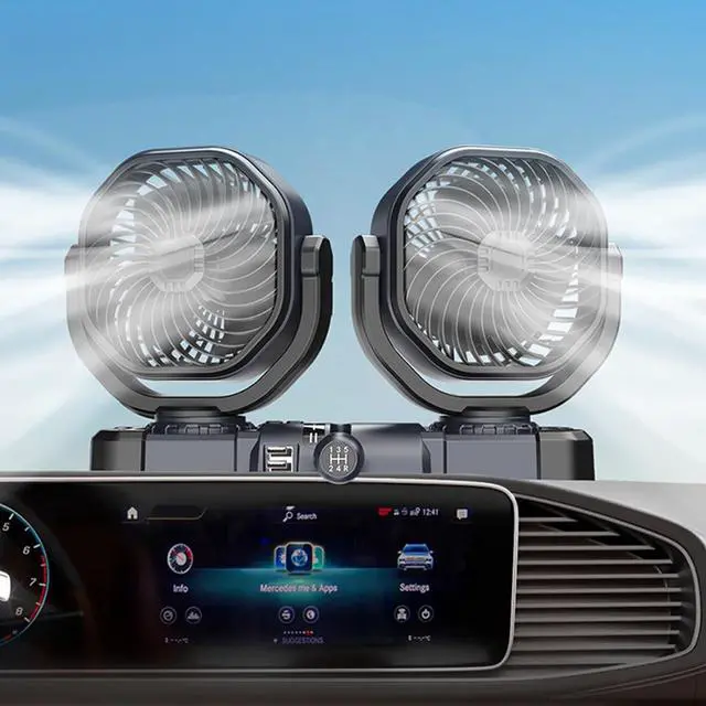 Alt view image 5 of 7 - Double Headed Fan Low Design with Wide Angled Coverage for Home Travel Automotive and Indoor Use Two Way Cooling Fan