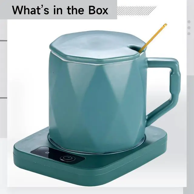 Alt view image 3 of 5 - Mug Warmer Set, Green Ceramic Mug with Heating Pad, 55°C Temperature Control, Key Button Operation, Present Box, EU Plug