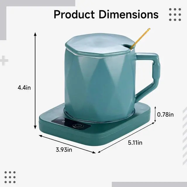 Alt view image 5 of 5 - Mug Warmer Set, Green Ceramic Mug with Heating Pad, 55°C Temperature Control, Key Button Operation, Present Box, EU Plug