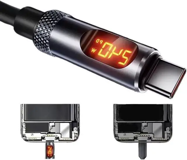 Alt view image 7 of 7 - 240W USB C to Type C Cable L1/ED Display Fast Cables t2y>pe-c PD 27W Data Cords(1.2M,Black-C to C)