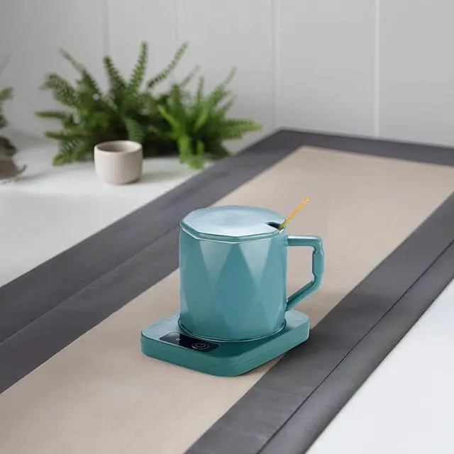 Alt view image 4 of 5 - Mug Warmer Set, Green Ceramic Mug with Heating Pad, 55°C Temperature Control, Key Button Operation, Present Box, EU Plug