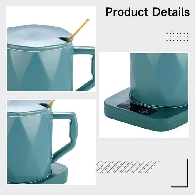 Alt view image 2 of 5 - Mug Warmer Set, Green Ceramic Mug with Heating Pad, 55°C Temperature Control, Key Button Operation, Present Box, EU Plug
