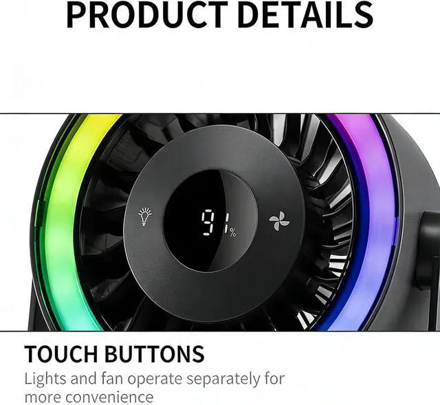 Alt view image 5 of 7 - Compact High Speed Circulating Fan Easy Installation with Colorful Lights for Desks Desktop Circulating Fan Air Coolers