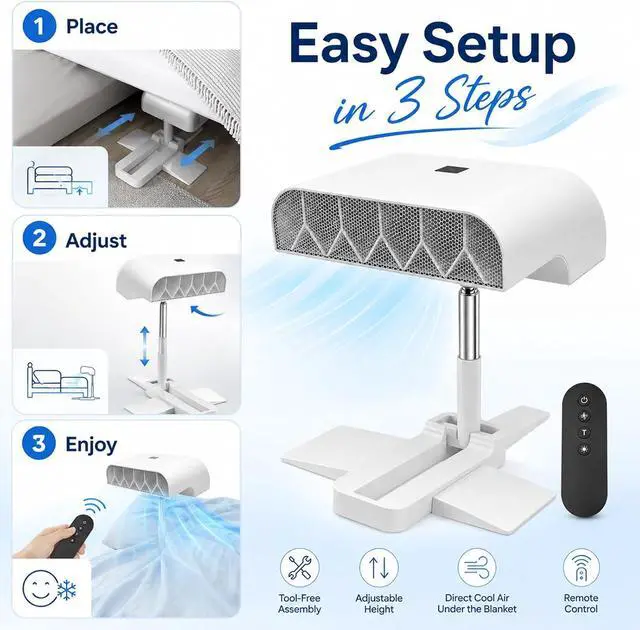 Alt view image 6 of 7 - Under Sheet Bed Cooling Fan, Air Circulation Under Blankets, Adjustable Speed, Quiet Operation,for Hot Nights