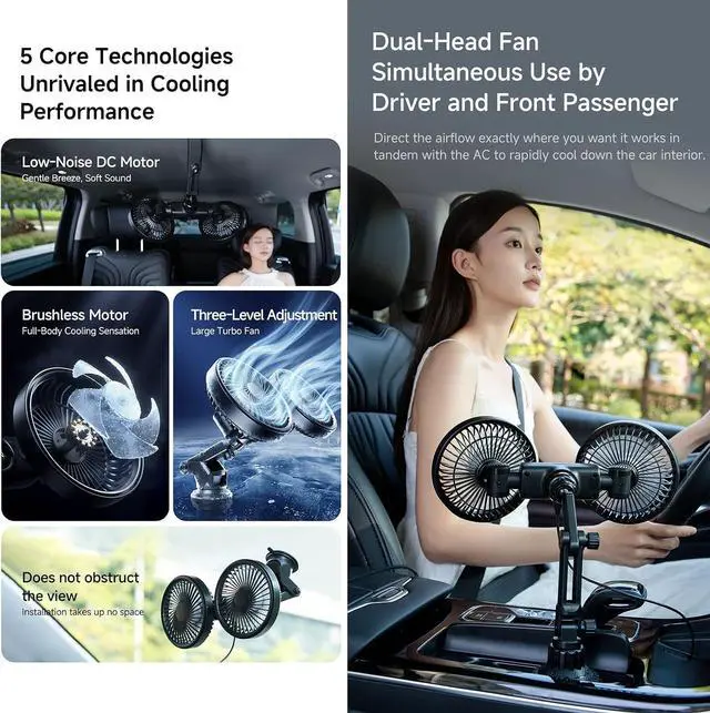 Alt view image 2 of 7 - Double Mount Car Fan with 3 Speed Settings and USB Power for Personalizing Airflows in Vehicles Fast Cooling Type C Car Fan Device