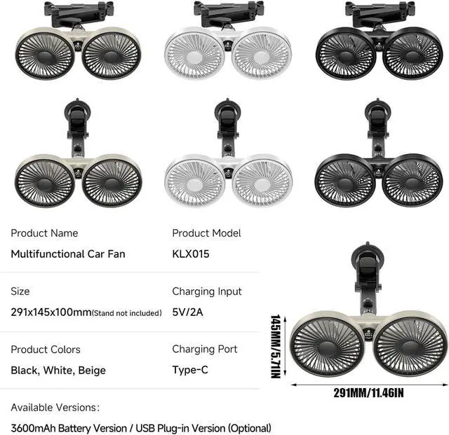 Alt view image 3 of 7 - Double Mount Car Fan with 3 Speed Settings and USB Power for Personalizing Airflows in Vehicles Fast Cooling Type C Car Fan Device