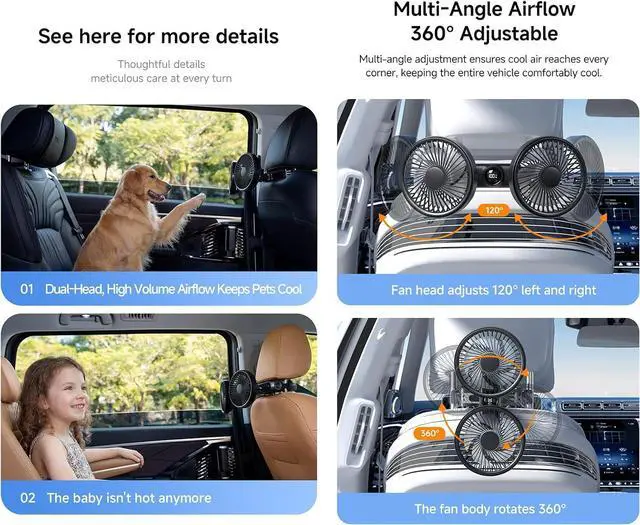 Alt view image 6 of 7 - Double Mount Car Fan with 3 Speed Settings and USB Power for Personalizing Airflows in Vehicles Fast Cooling Type C Car Fan Device