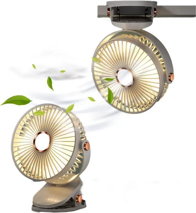 Main image of Portable 6-inch Usb Rechargeable Clip-on Desk Fan With 5 Speed Settings & Led Lights - Ideal For Home, Travel, Camping & Outdoor Use (white) White