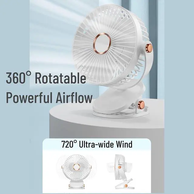 Alt view image 2 of 7 - Portable 6-inch Usb Rechargeable Clip-on Desk Fan With 5 Speed Settings & Led Lights - Ideal For Home, Travel, Camping & Outdoor Use (white) White