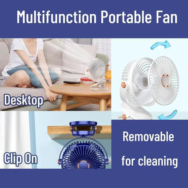 Alt view image 5 of 7 - Portable 6-inch Usb Rechargeable Clip-on Desk Fan With 5 Speed Settings & Led Lights - Ideal For Home, Travel, Camping & Outdoor Use (white) White
