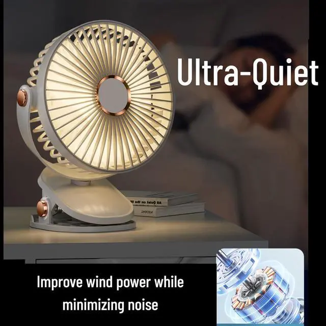 Alt view image 3 of 7 - Portable 6-inch Usb Rechargeable Clip-on Desk Fan With 5 Speed Settings & Led Lights - Ideal For Home, Travel, Camping & Outdoor Use (white) White