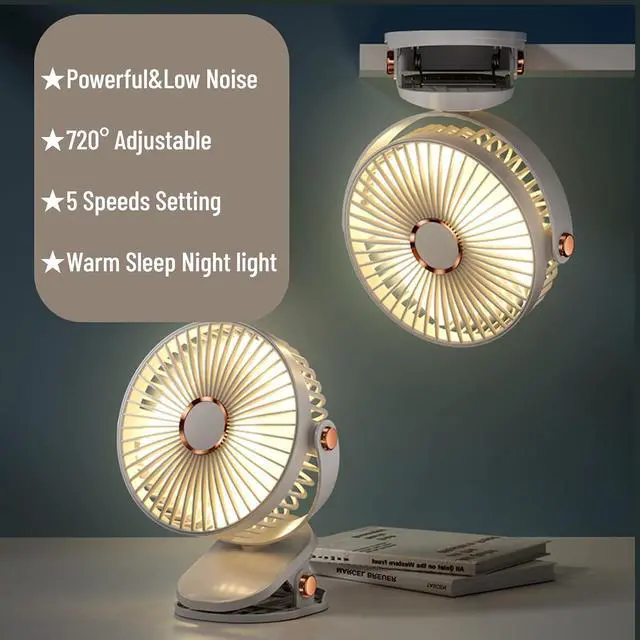 Alt view image 4 of 7 - Portable 6-inch Usb Rechargeable Clip-on Desk Fan With 5 Speed Settings & Led Lights - Ideal For Home, Travel, Camping & Outdoor Use (white) White
