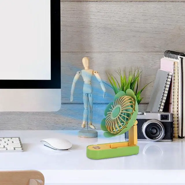 Alt view image 5 of 7 - Quiet Performance Rechargeable USB Table Fan In Sunflower Shape Quiet Summer Decorative With 3 Adjustable Speeds Easy to Carry(Green)