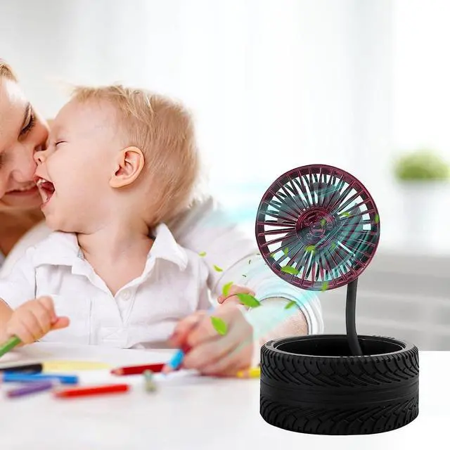 Alt view image 3 of 6 - Quiet Performance USB Foldable Fan With Tire Shape 3 Speeds Folding Silent Desktop For Indoor Outdoor Easy to Carry(Red)