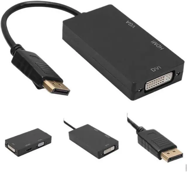 Alt view image 3 of 3 - Displayport DP to DVI VGA HDTV 3IN1 Adapter Converter Cable for Projector TV Computer PC(White)