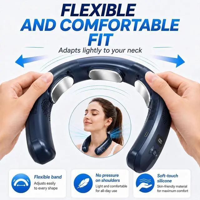 Alt view image 3 of 6 - Rechargeable Bladeless Neck Air Conditioner Fan, Long Endurance Portable Bladeless Cooling Plate, 3 Adjustable Settings, Dual Hot and Cold Modes, Quiet Lightweight Wearable Neck Fanblue