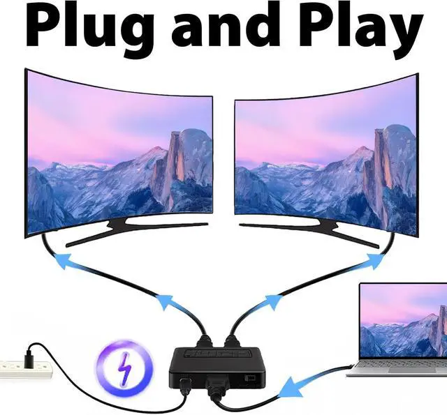 Alt view image 5 of 7 - Cyberguys! HDMI Splitter 1 in 2 Out, 4K HDMI Hub 2.0 Video Duplicator with 2.5ft USB Power Cable and Adapter 2-Pack 1.4 DisplayPort Coupler, 8K@60Hz DP Female to Female Extension Adapter Co