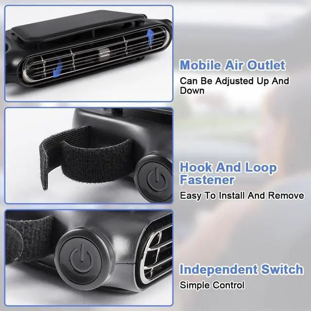 Alt view image 3 of 7 - Backseat Car Fan, USB Powered Headrest Car Fan with 1.5m Cable, Ultra Quiet Dual Turbo Cooling Fans, 3 Speeds Air Circulator for Baby, Kids, Pets & Rear Seat Passengers (Black+Beige)