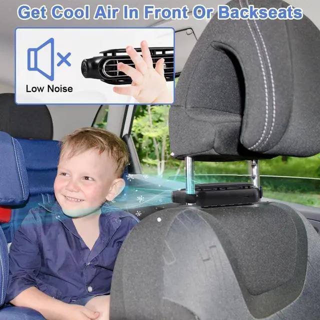 Alt view image 4 of 7 - Backseat Car Fan, USB Powered Headrest Car Fan with 1.5m Cable, Ultra Quiet Dual Turbo Cooling Fans, 3 Speeds Air Circulator for Baby, Kids, Pets & Rear Seat Passengers (Black+Beige)