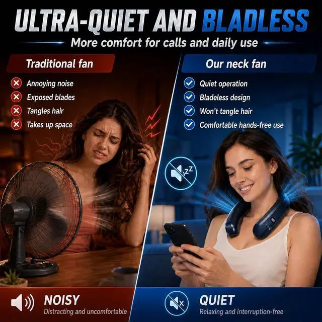 Alt view image 4 of 6 - Rechargeable Bladeless Neck Air Conditioner Fan, Long Endurance Portable Bladeless Cooling Plate, 3 Adjustable Settings, Dual Hot and Cold Modes, Quiet Lightweight Wearable Neck Fanblue
