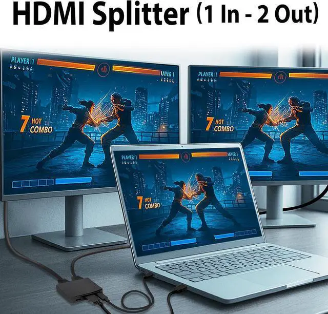 Alt view image 3 of 7 - Cyberguys! HDMI Splitter 1 in 2 Out, 4K HDMI Hub 2.0 Video Duplicator with 2.5ft USB Power Cable and Adapter 2-Pack 1.4 DisplayPort Coupler, 8K@60Hz DP Female to Female Extension Adapter Co