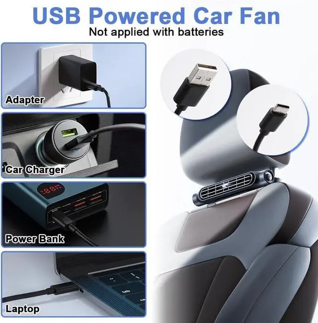 Alt view image 6 of 7 - Backseat Car Fan, USB Powered Headrest Car Fan with 1.5m Cable, Ultra Quiet Dual Turbo Cooling Fans, 3 Speeds Air Circulator for Baby, Kids, Pets & Rear Seat Passengers (Black+Beige)